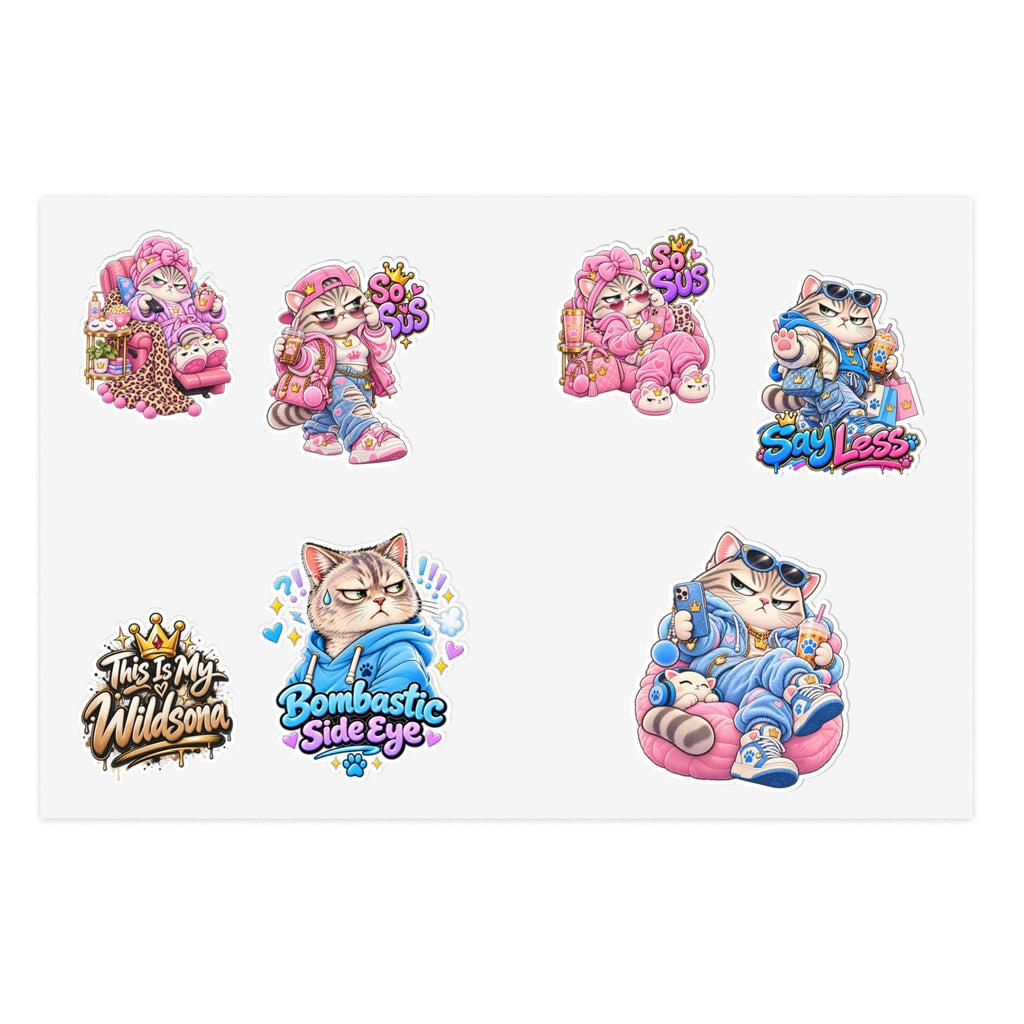 Kawaii Cat Sticker Sheet — Cute Grumpy & Pink Aesthetic Decals
