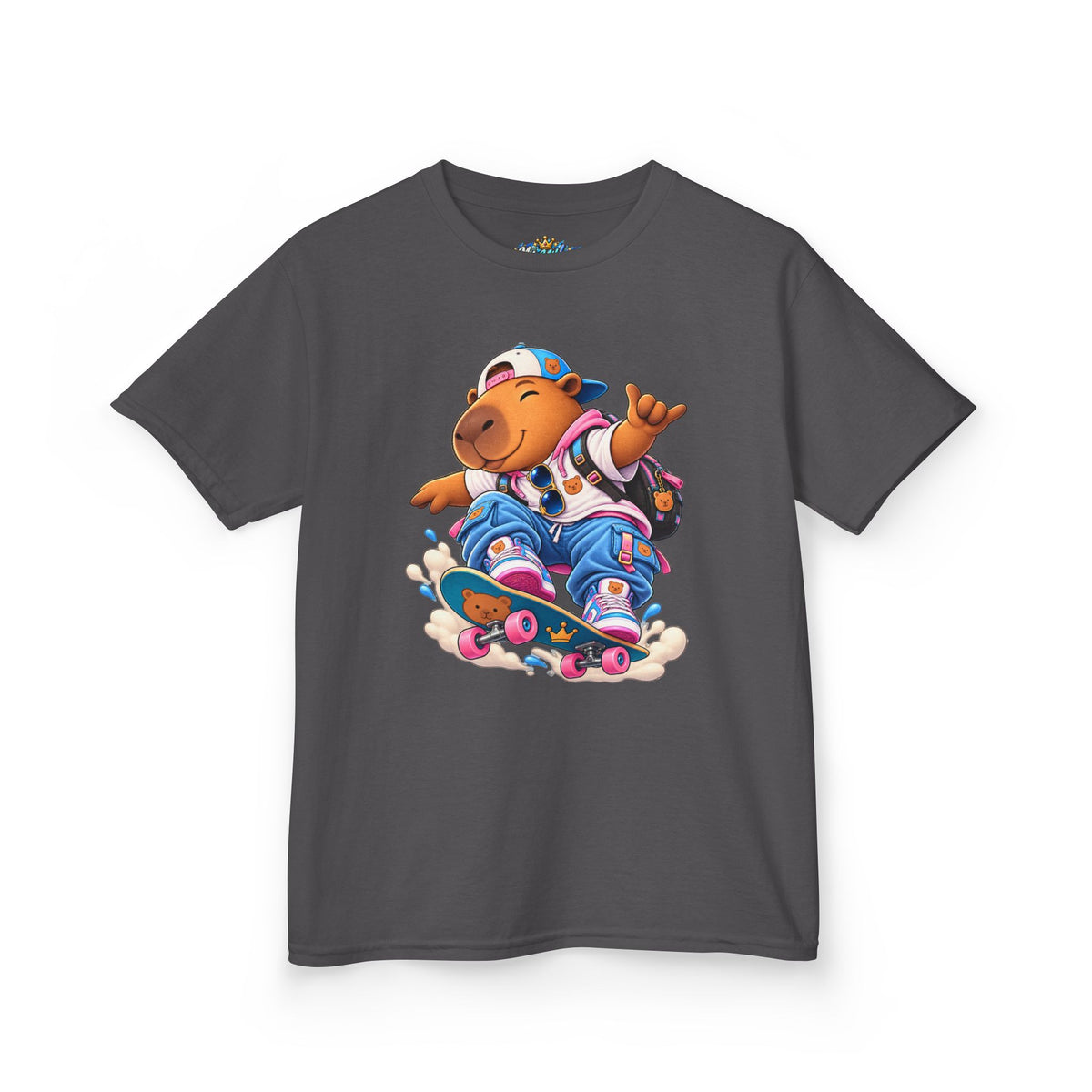 Kids Skateboarding Capybara Tee — Cute Skateboarder Graphic T-Shirt for Boys & Girls