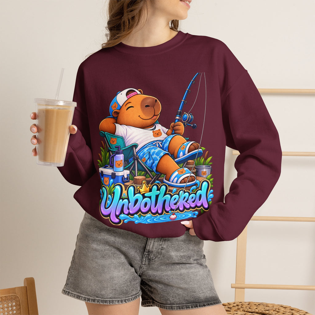Unbothered Fishing Capybara Crewneck Sweatshirt