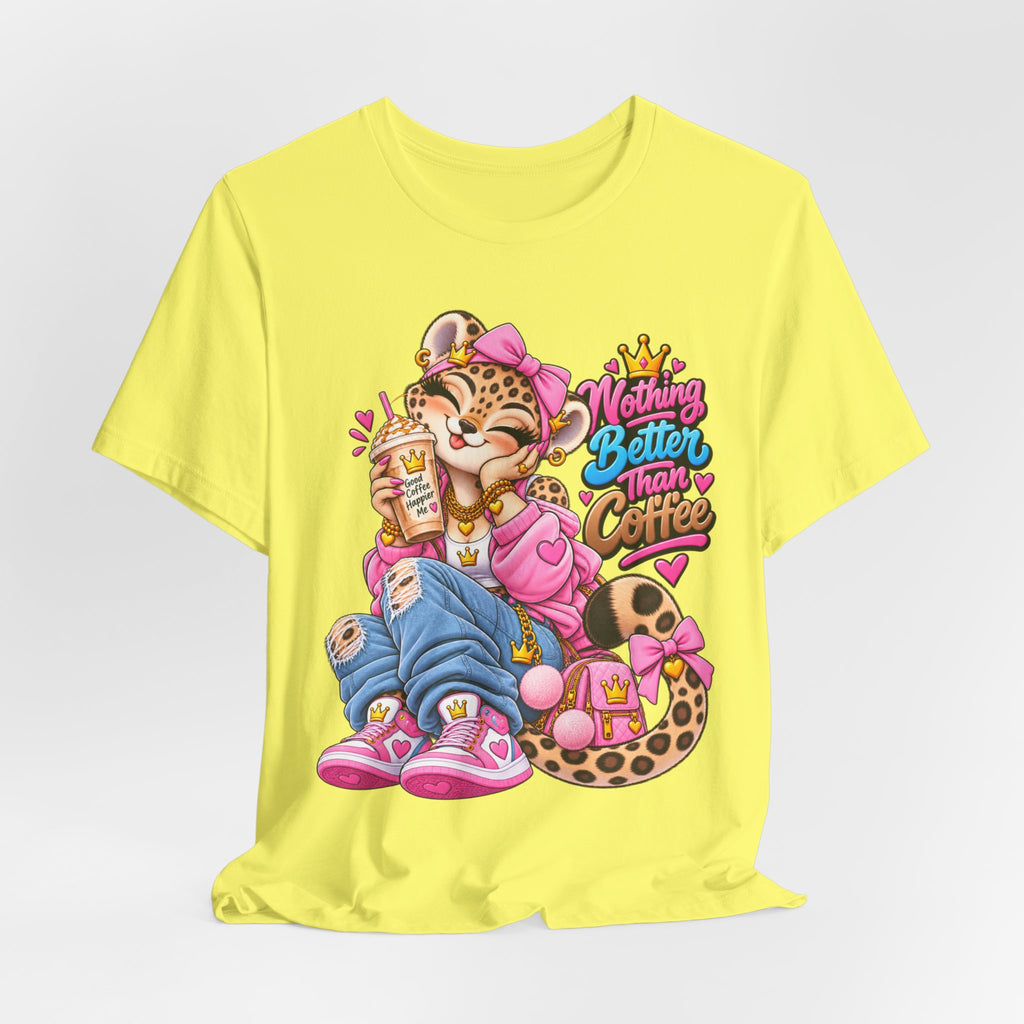 Cute Kawaii Leopard Graphic Tee — Retro Cartoon Chest Print