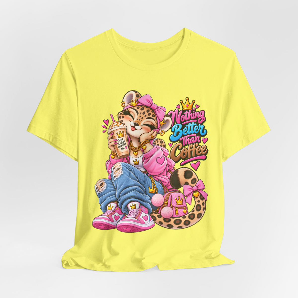 Cute Kawaii Leopard Graphic Tee — Retro Cartoon Chest Print