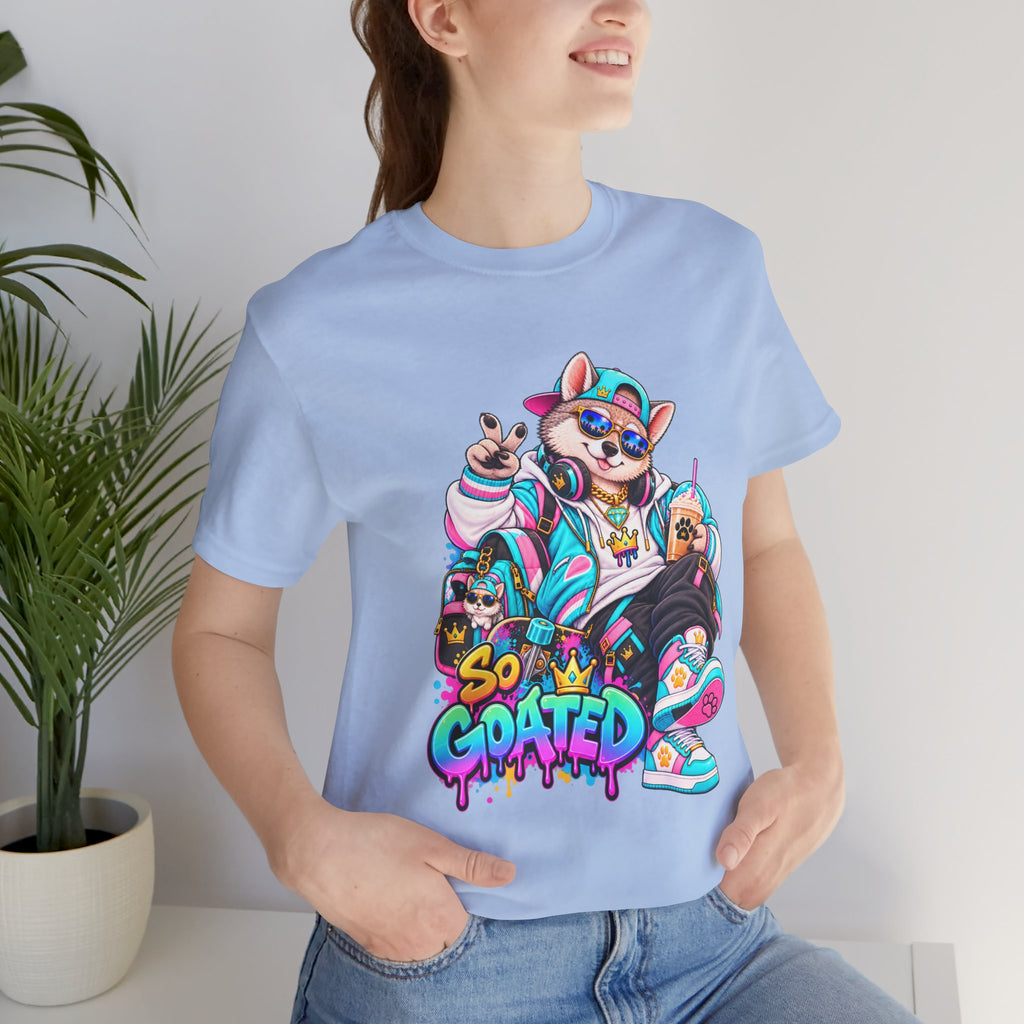 So Goated Husky with Drip T‑Shirt — Retro Skate Dog Graphic Tee