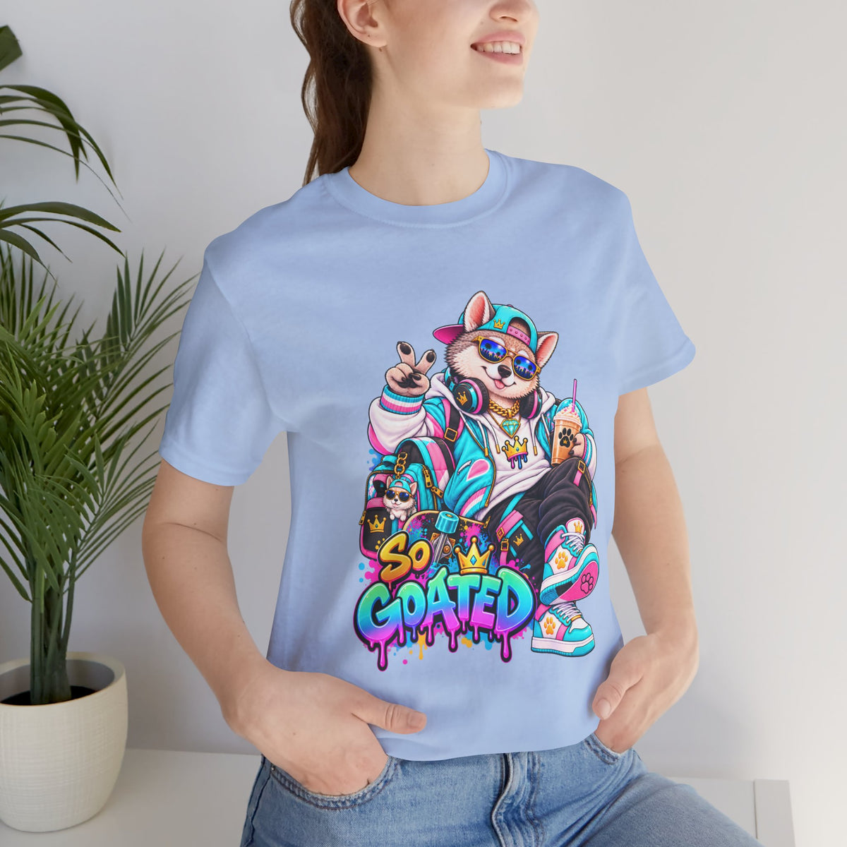 So Goated Husky with Drip T‑Shirt — Retro Skate Dog Graphic Tee