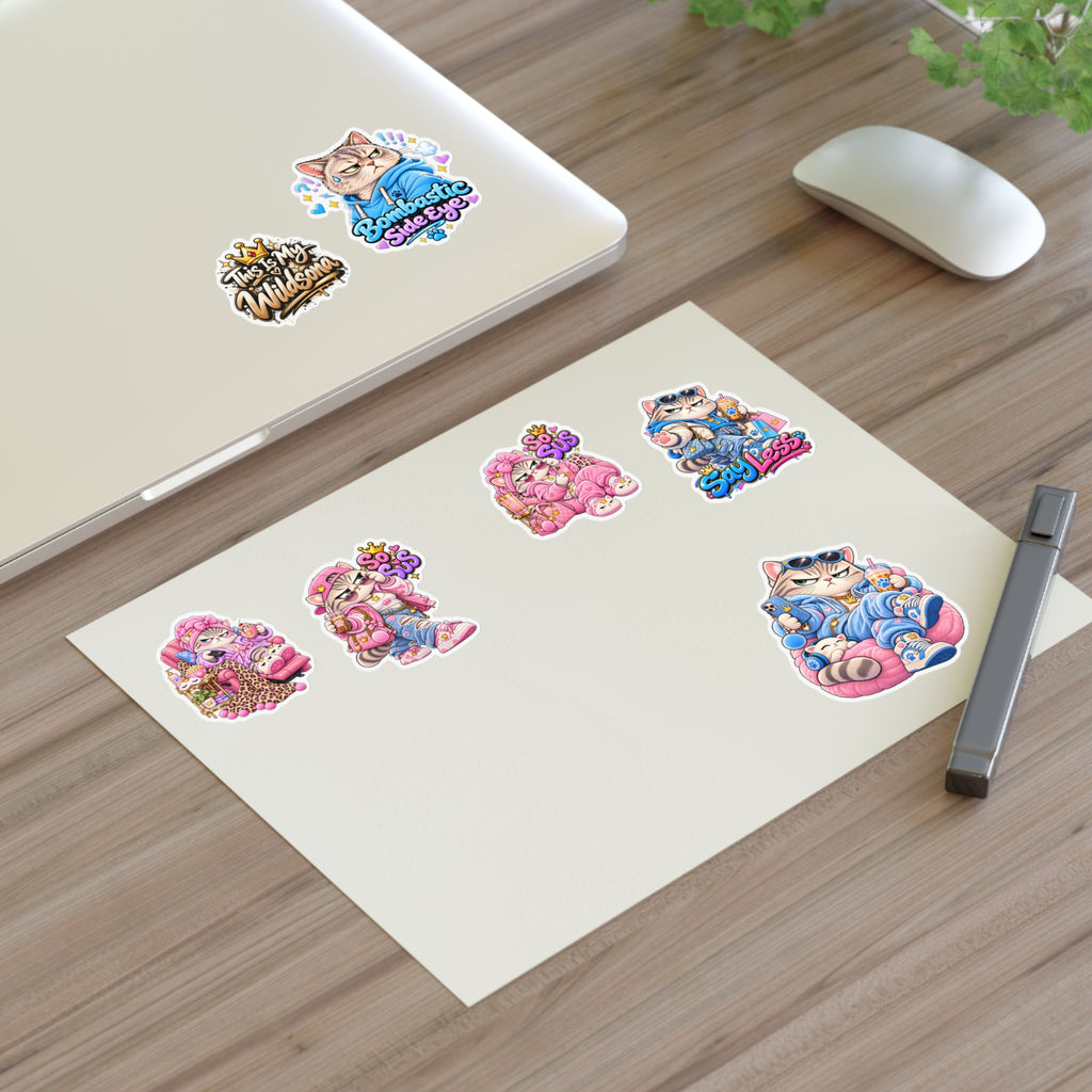 Kawaii Cat Sticker Sheet — Cute Grumpy & Pink Aesthetic Decals