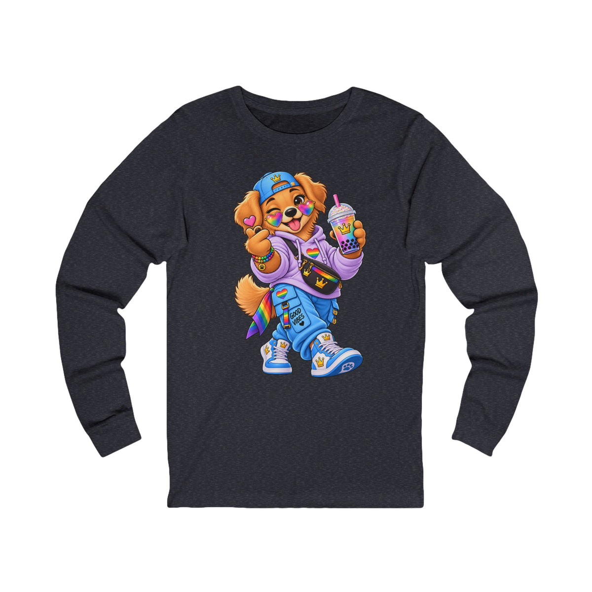 Cartoon Dog Graphic Long Sleeve Tee — "My Wildsona" Colorful Streetwear