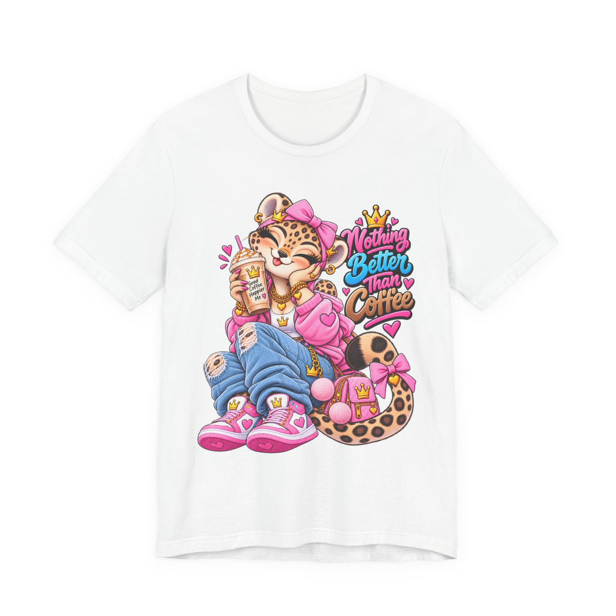 Cute Kawaii Leopard Graphic Tee — Retro Cartoon Chest Print