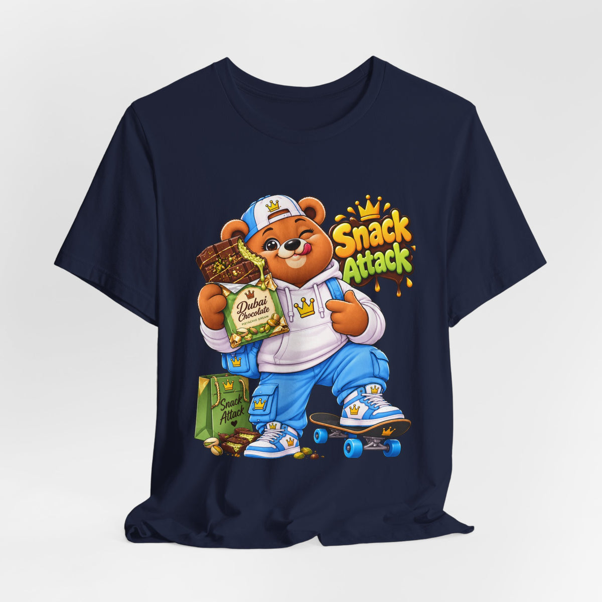 Snack Attack Bear T‑Shirt — Cute Foodie Bear Eating Snacks Graphic Tee
