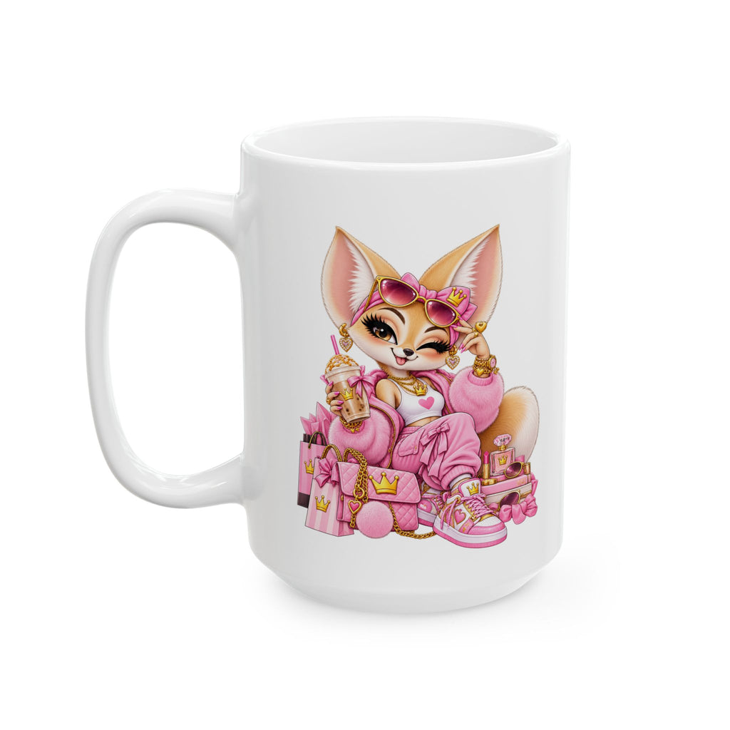 Boujee Fennec Fox Ceramic Mug — Pink Retro Logo Coffee Cup (11oz & 15oz)