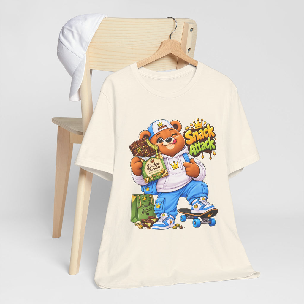 Snack Attack Bear T‑Shirt — Cute Foodie Bear Eating Snacks Graphic Tee
