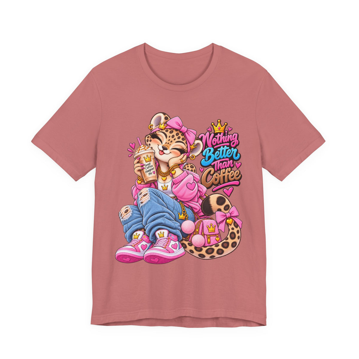 Cute Kawaii Leopard Graphic Tee — Retro Cartoon Chest Print