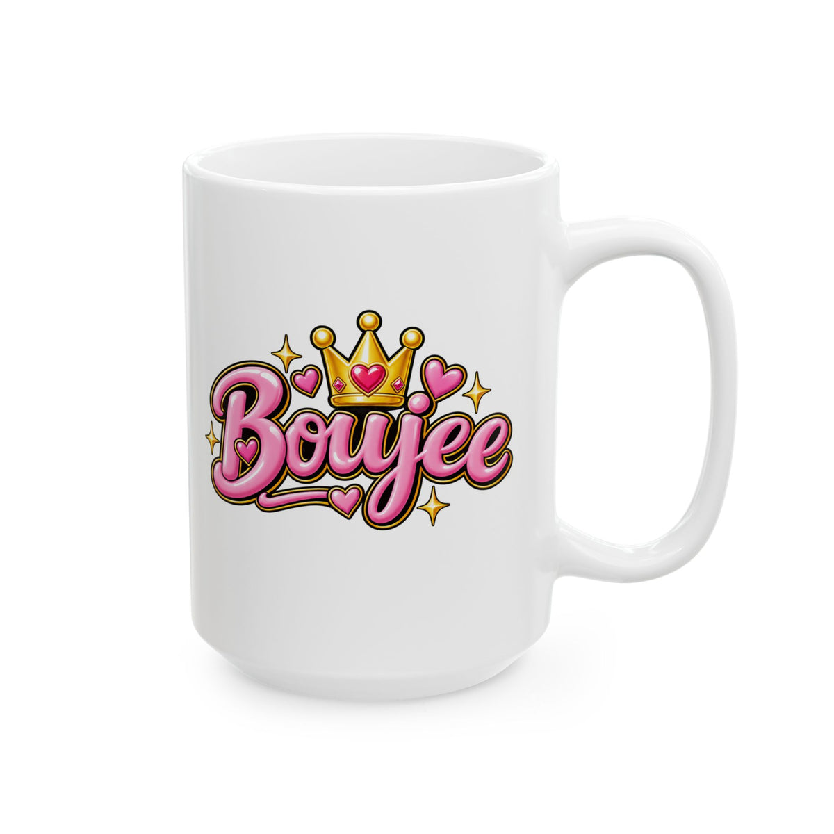 Boujee Fennec Fox Ceramic Mug — Pink Retro Logo Coffee Cup (11oz & 15oz)