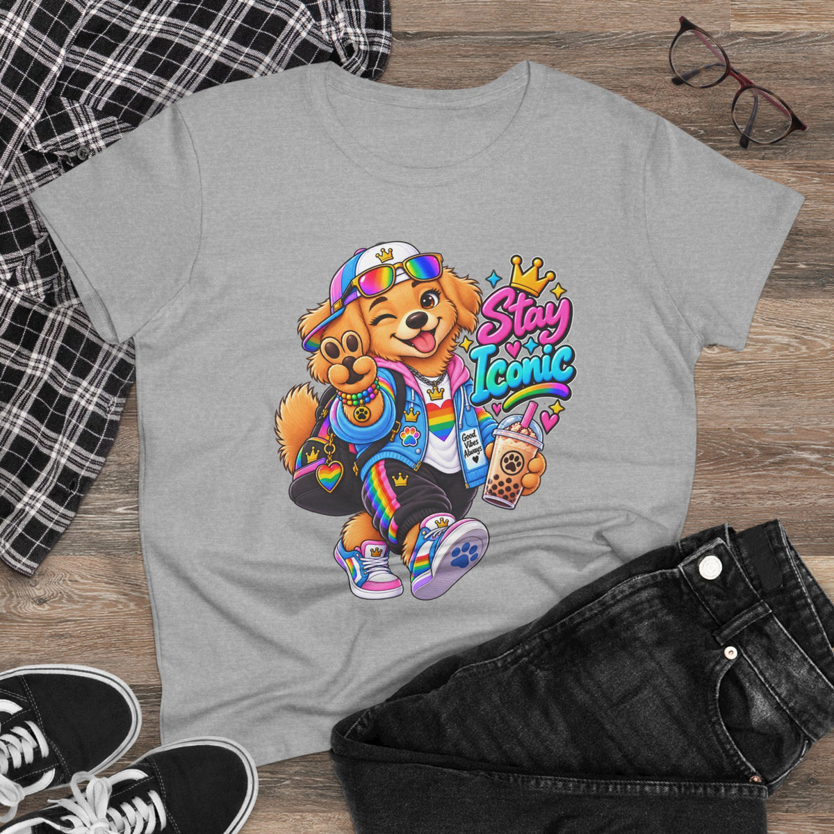 Stay Iconic Dog Graphic Tee — Cute Retro Teddy Bear Design