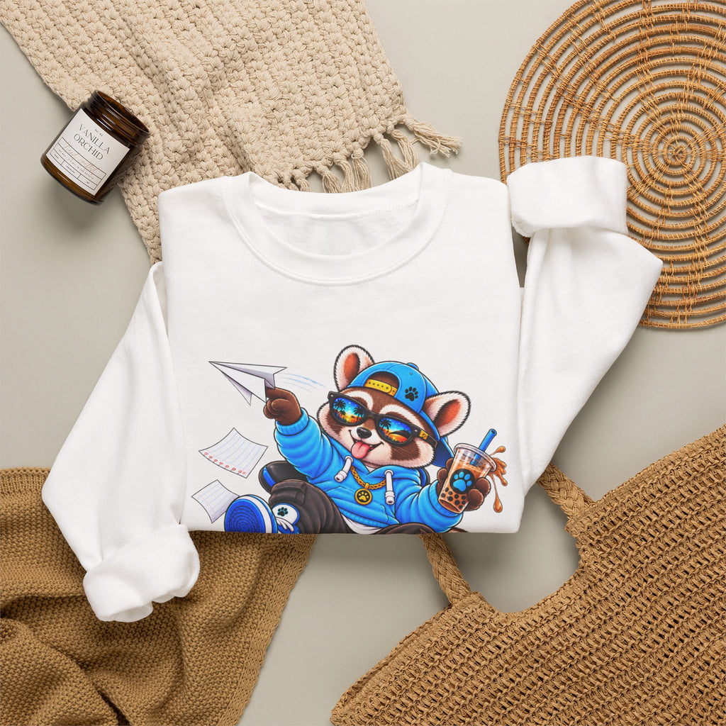 Mischievous Raccoon Crewneck Sweatshirt — Cute Kawaii Cartoon Graphic