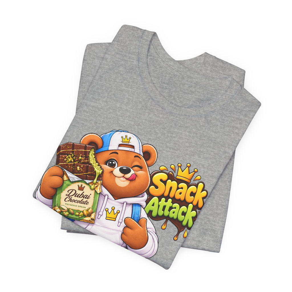 Snack Attack Bear T‑Shirt — Cute Foodie Bear Eating Snacks Graphic Tee