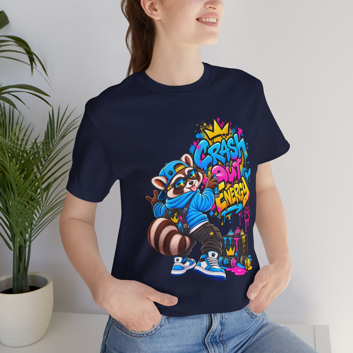 Graphic Tee — 'Crash Out Energy' Streetwear Raccoon Graffiti Shirt