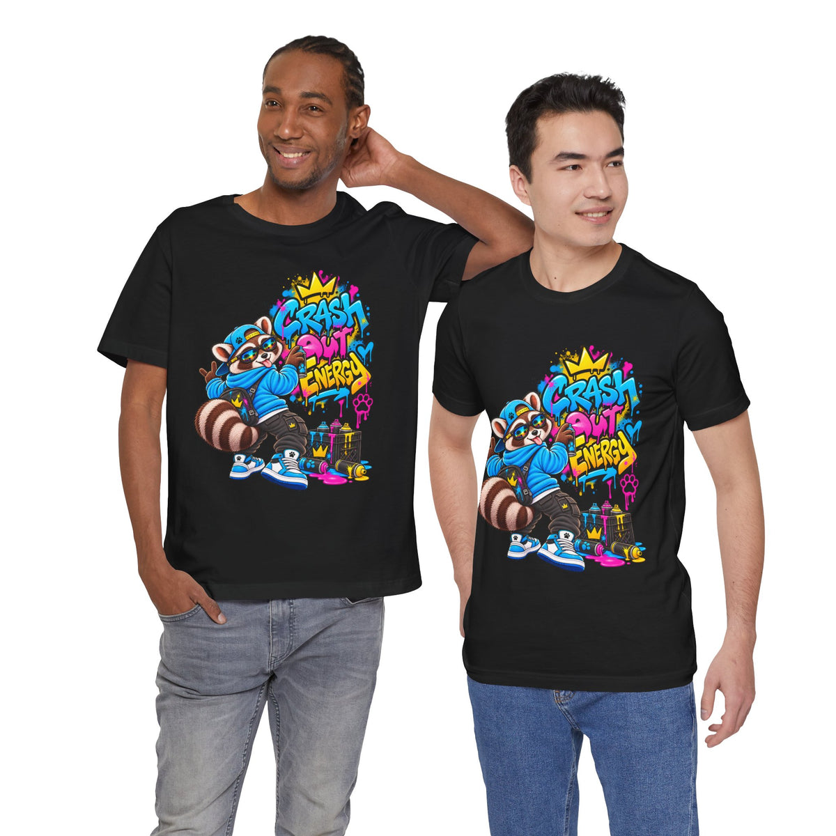 Graphic Tee — 'Crash Out Energy' Streetwear Raccoon Graffiti Shirt