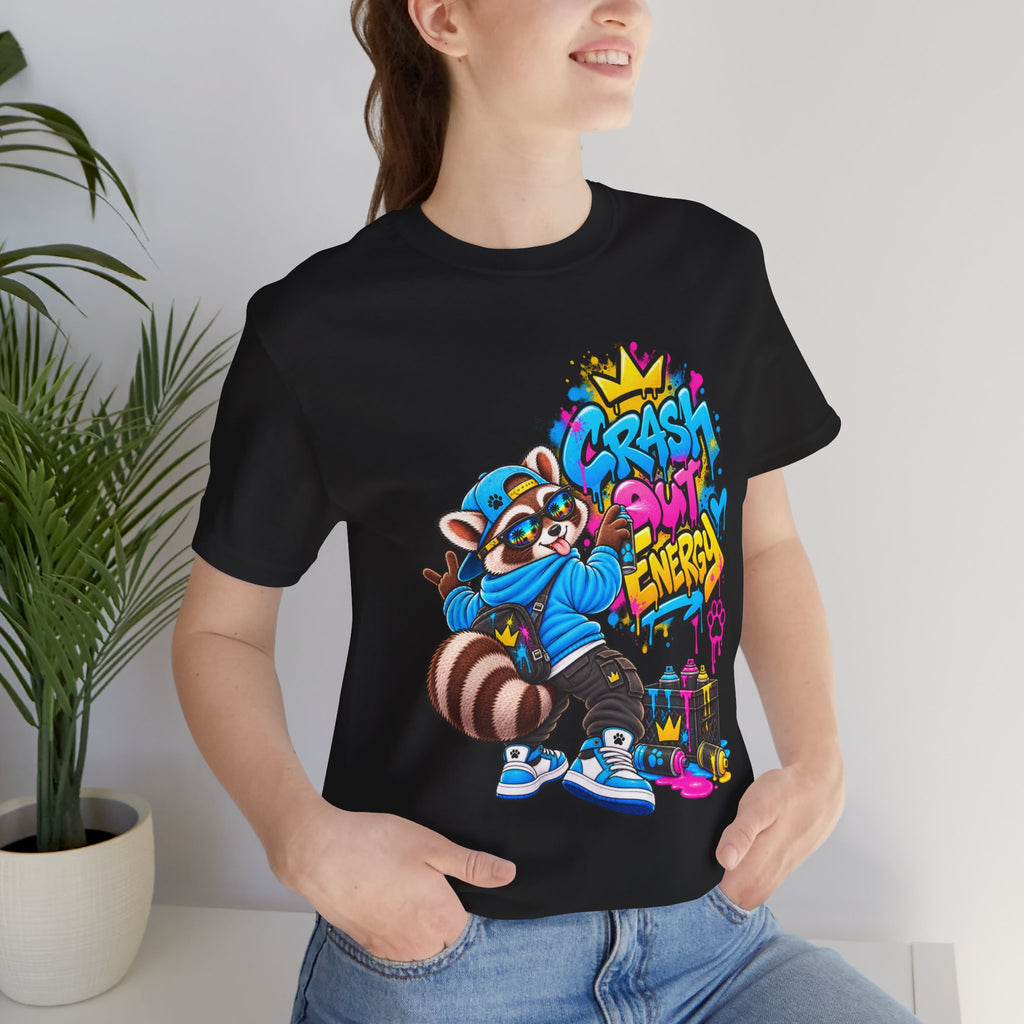 Graphic Tee — 'Crash Out Energy' Streetwear Raccoon Graffiti Shirt