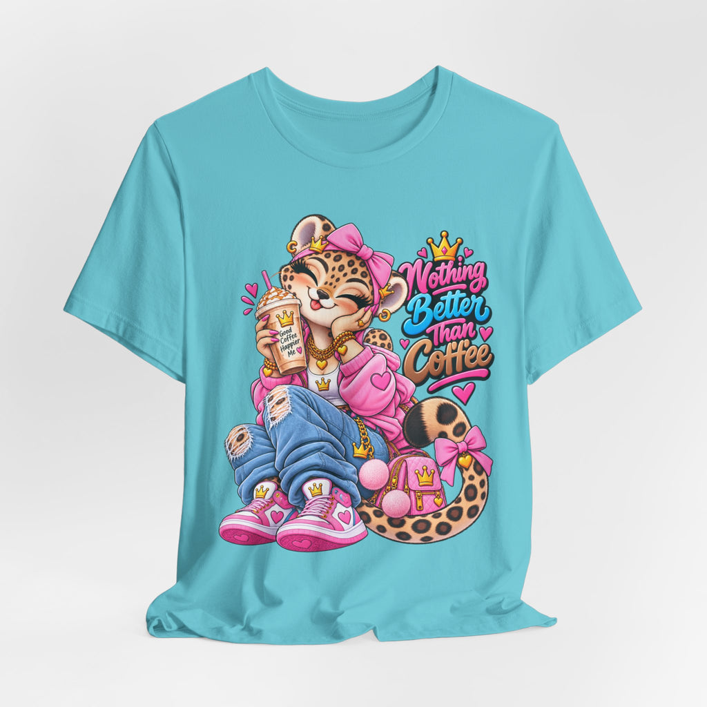 Cute Kawaii Leopard Graphic Tee — Retro Cartoon Chest Print