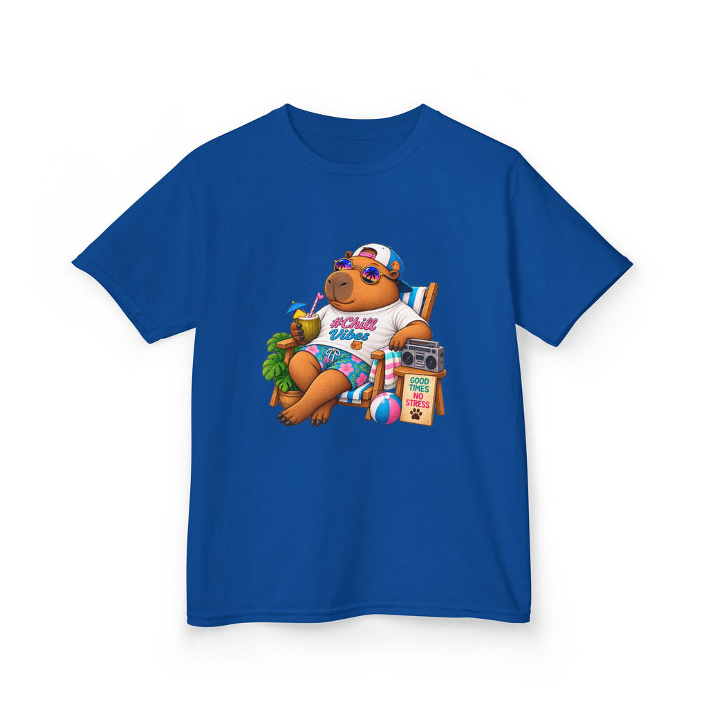 Kids Beach Chill Vibes Capybara Graphic Tee — Relaxing Vacation Cartoon Kid Shirt