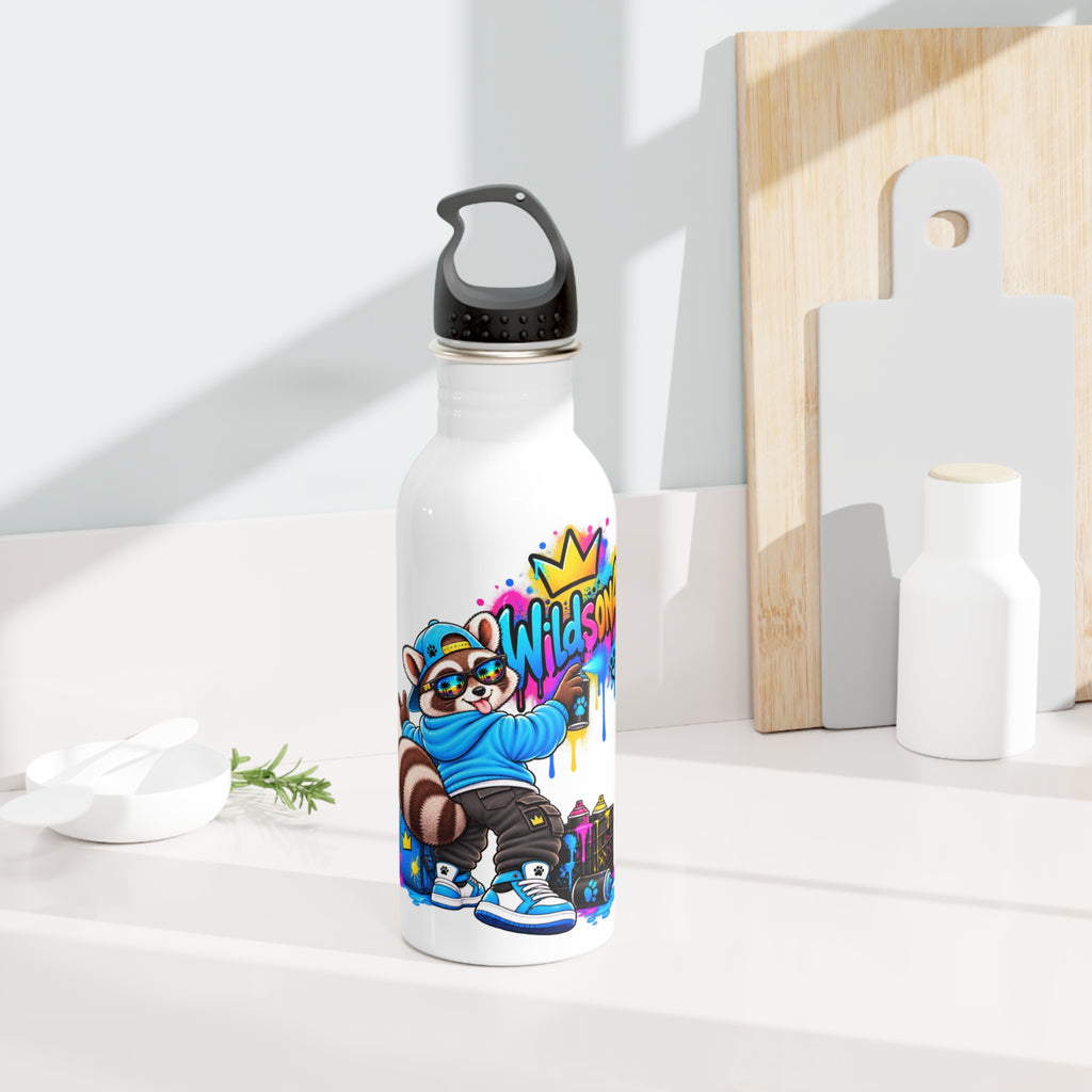 Mischievous Raccoon Graffiti Stainless Steel Water Bottle – Urban Street Art Drink Bottle