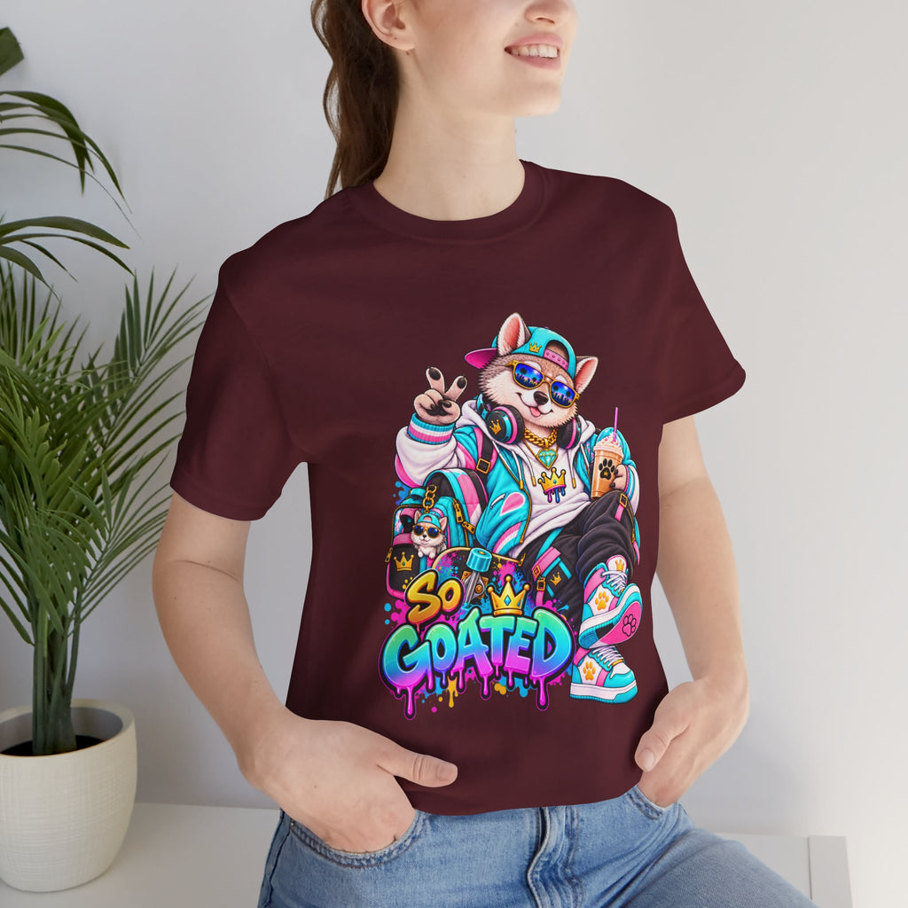 So Goated Husky with Drip T‑Shirt — Retro Skate Dog Graphic Tee