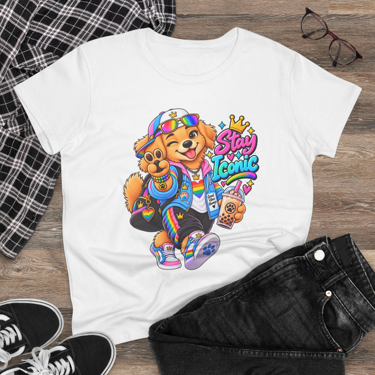Stay Iconic Dog Graphic Tee — Cute Retro Teddy Bear Design