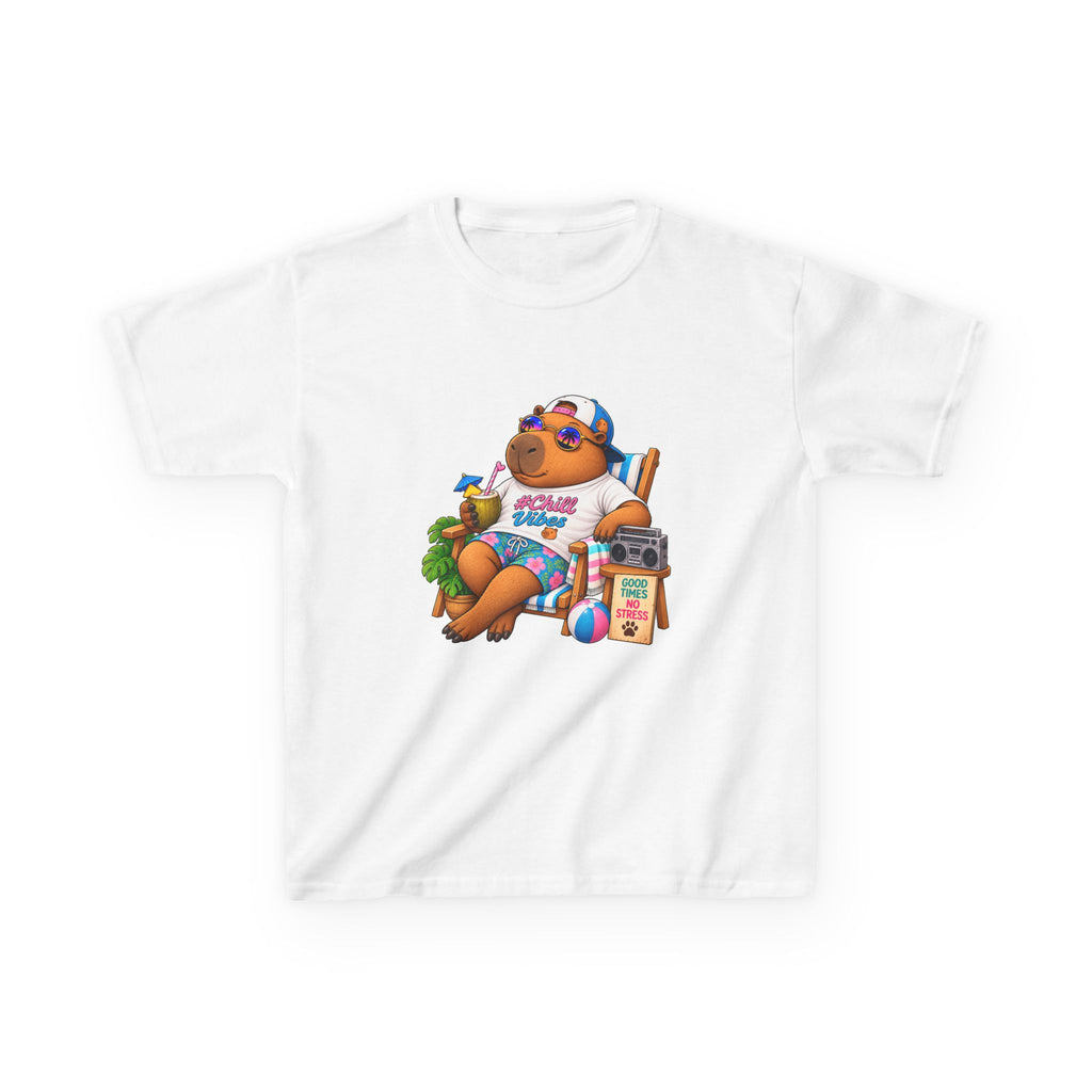 Kids Beach Chill Vibes Capybara Graphic Tee — Relaxing Vacation Cartoon Kid Shirt