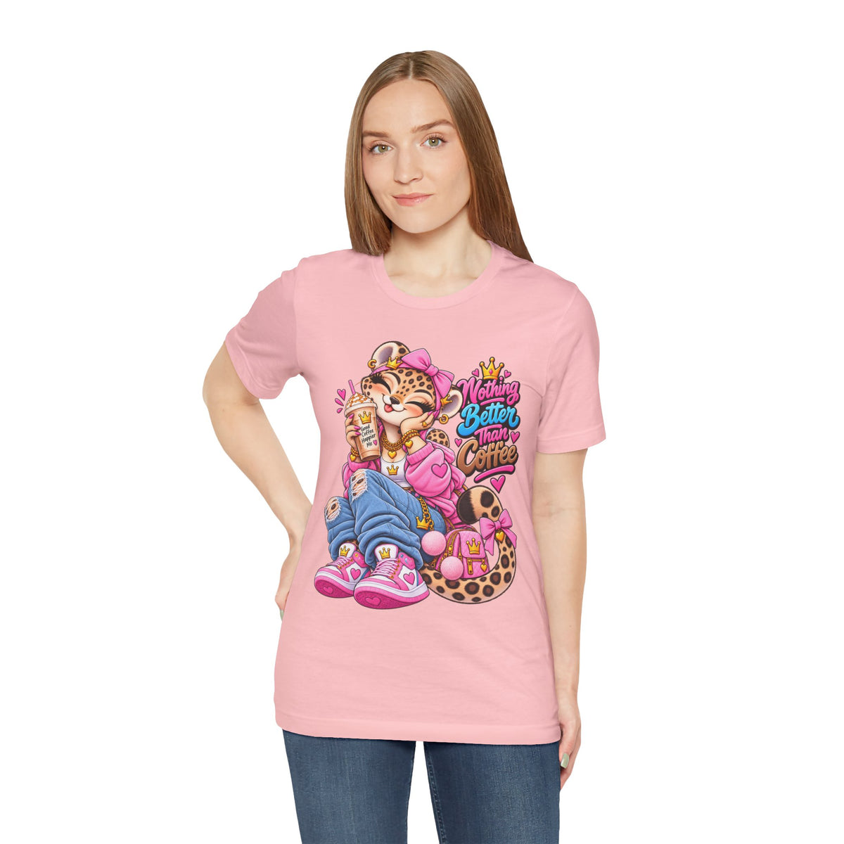 Cute Kawaii Leopard Graphic Tee — Retro Cartoon Chest Print