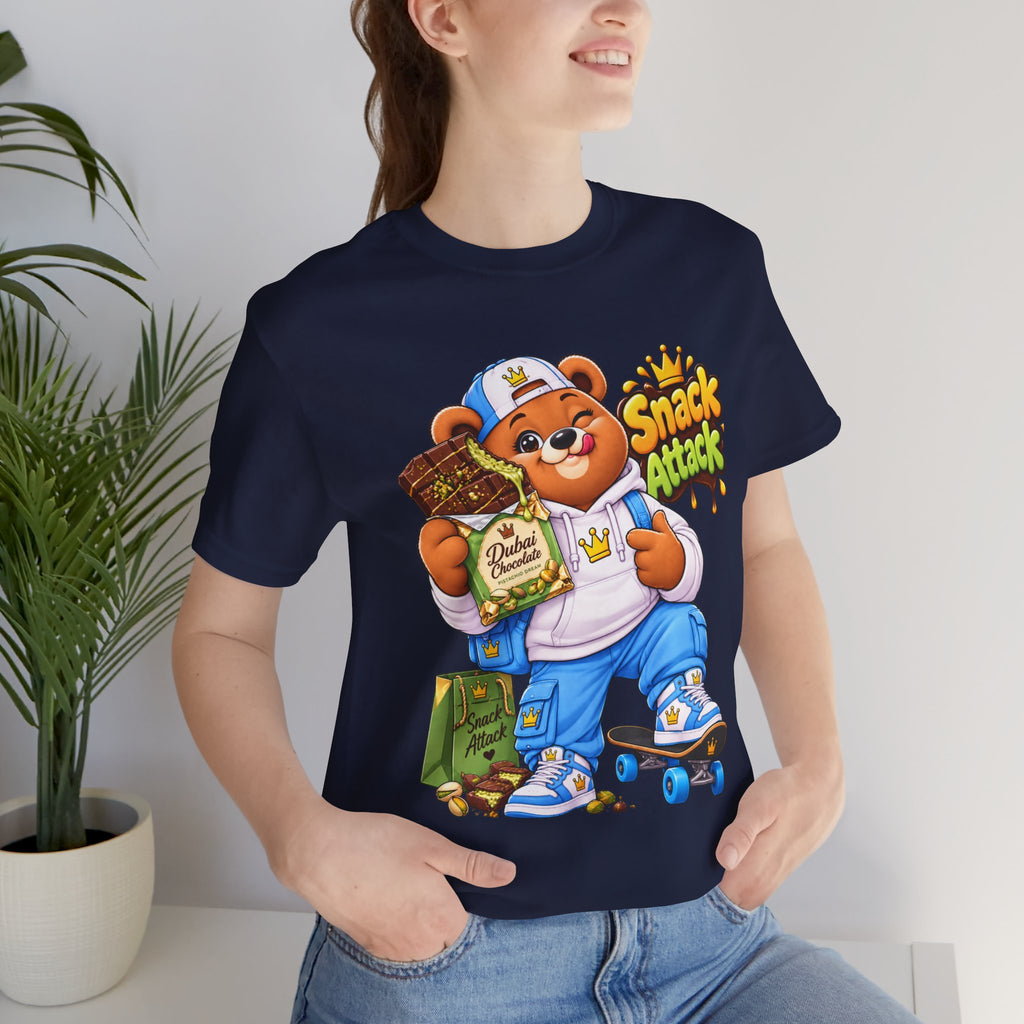 Snack Attack Bear T‑Shirt — Cute Foodie Bear Eating Snacks Graphic Tee