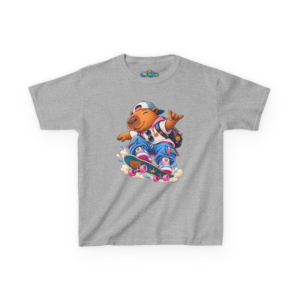 Kids Skateboarding Capybara Tee — Cute Skateboarder Graphic T-Shirt for Boys & Girls