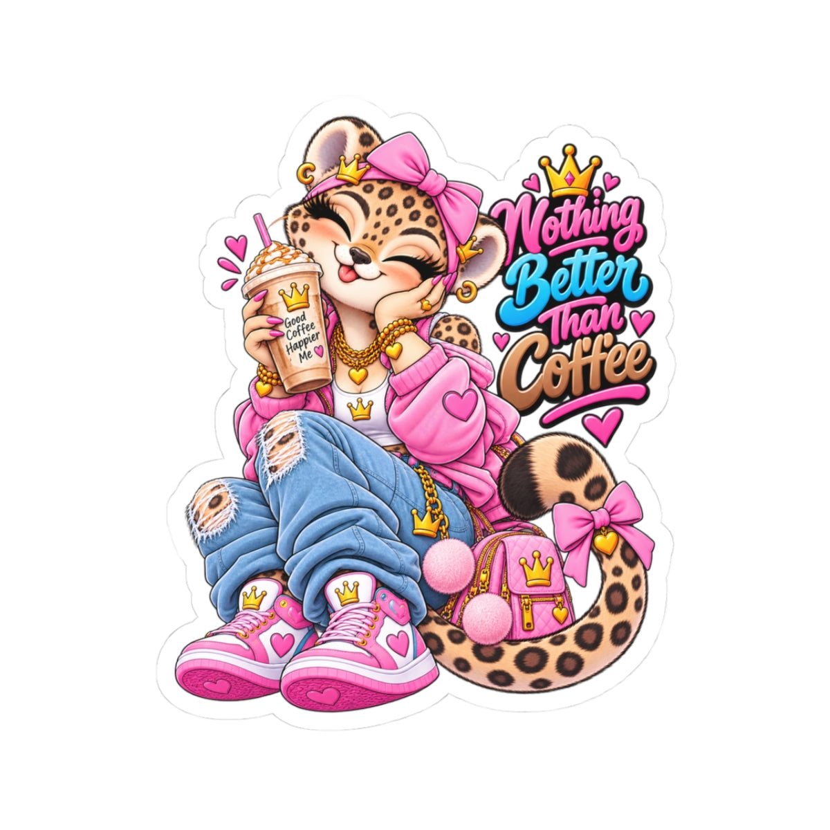 Sticker — 'Nothing Better Than Coffee' Cozy Leopard-Print Coffee Sticker