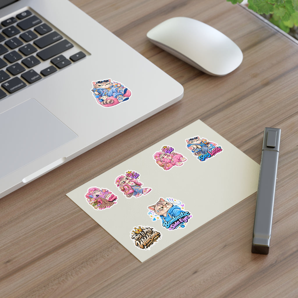 Kawaii Cat Sticker Sheet — Cute Grumpy & Pink Aesthetic Decals