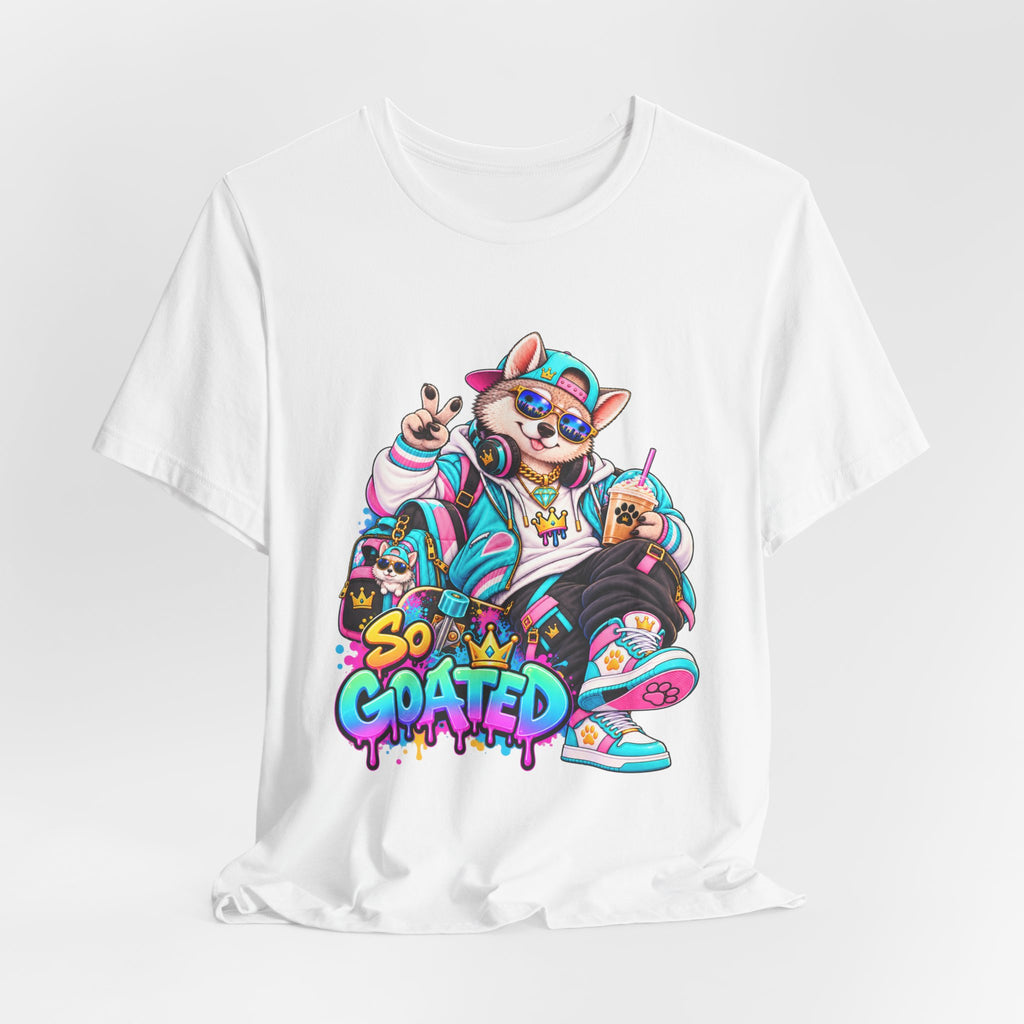 So Goated Husky with Drip T‑Shirt — Retro Skate Dog Graphic Tee