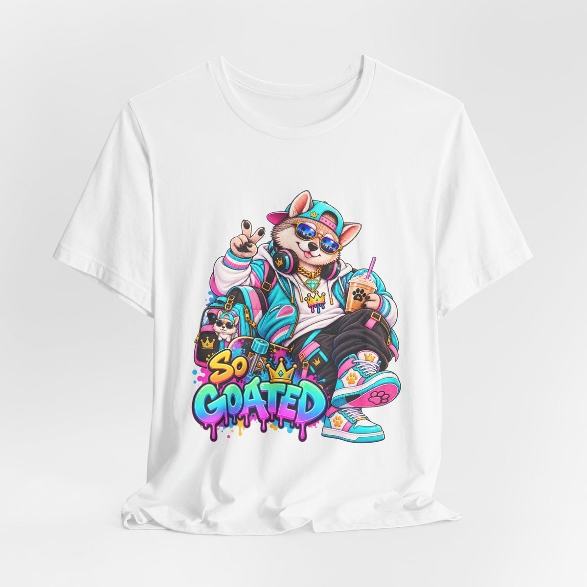 So Goated Husky with Drip T‑Shirt — Retro Skate Dog Graphic Tee