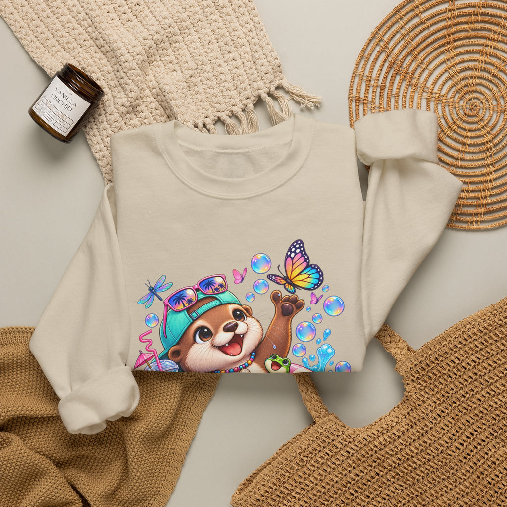 Otter Float Crewneck Sweatshirt — Cute Otter with Butterfly Summer Vibes