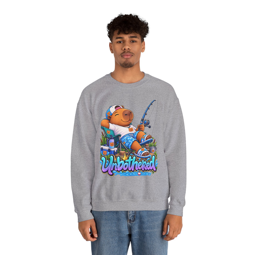 Unbothered Fishing Capybara Crewneck Sweatshirt