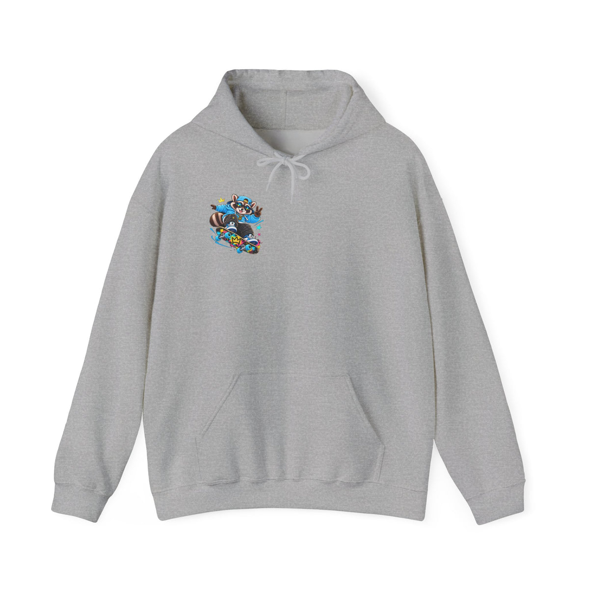Skateboard Raccoon- Patch Hoodie — Colorful Marine Life Graphic