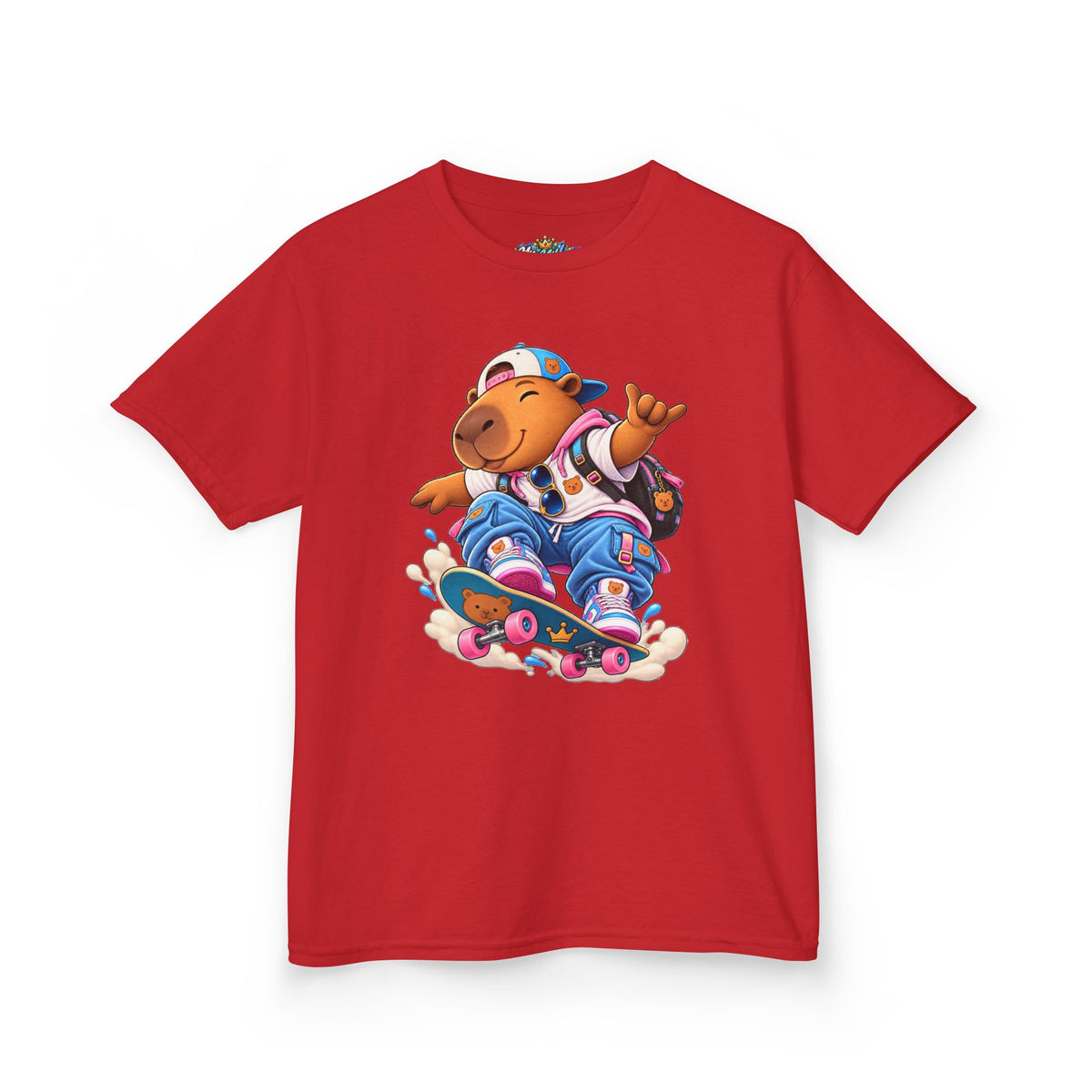 Kids Skateboarding Capybara Tee — Cute Skateboarder Graphic T-Shirt for Boys & Girls