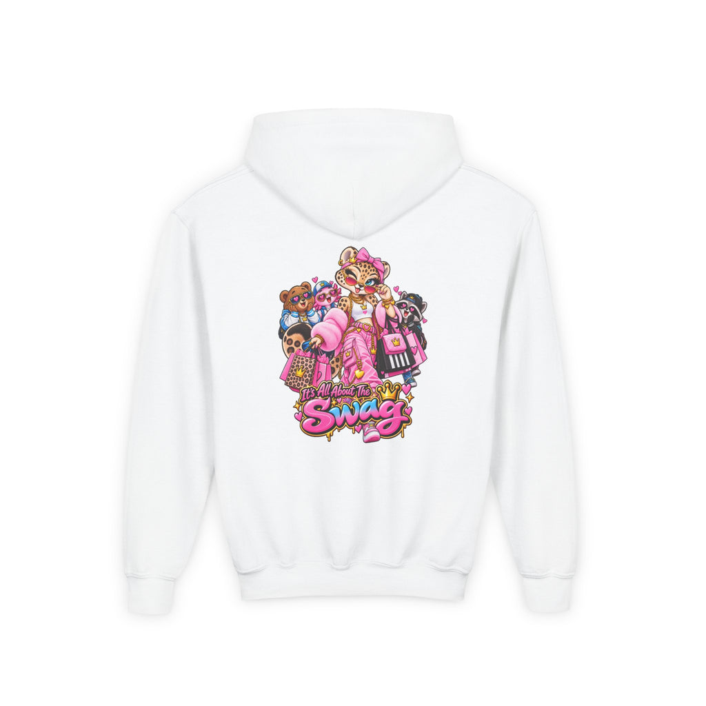 Youth Hoodie — Pink 'Swag' Cartoon Animal Squad Graphic
