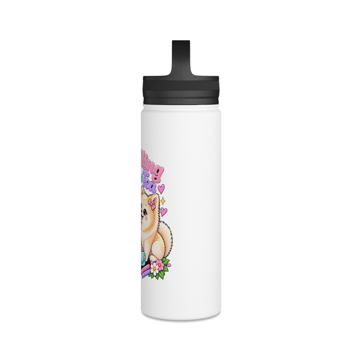 Spilling the Tea Water Bottle — Cute Corgi & Pomeranian Insulated Stainless Steel Bottle with Handle Lid
