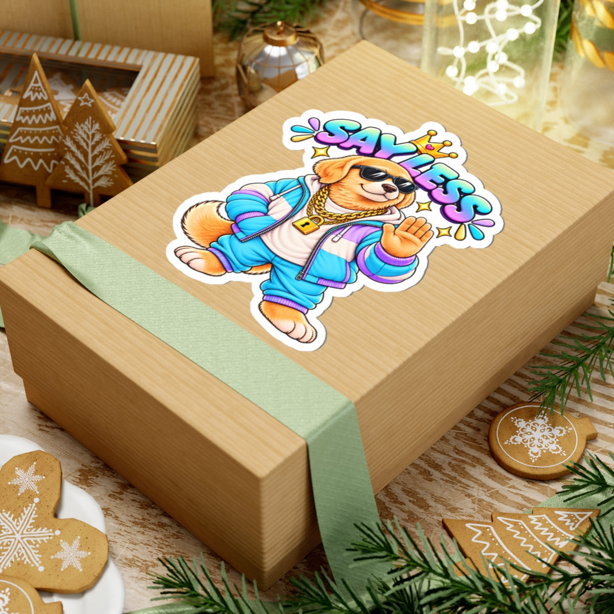 Cute Golden Retriever Sticker — 'Say Less' Dog Crown Vinyl Kiss-Cut Sticker for Laptops & Water Bottles