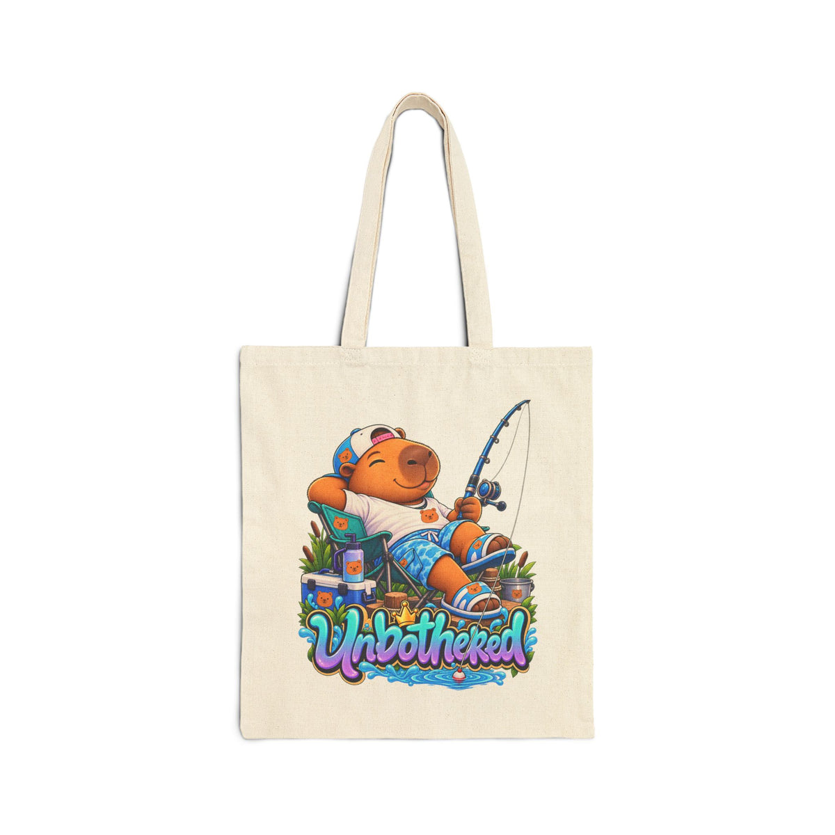'Unbothered' Fishing Zenzo Capybara Cotton Canvas Tote