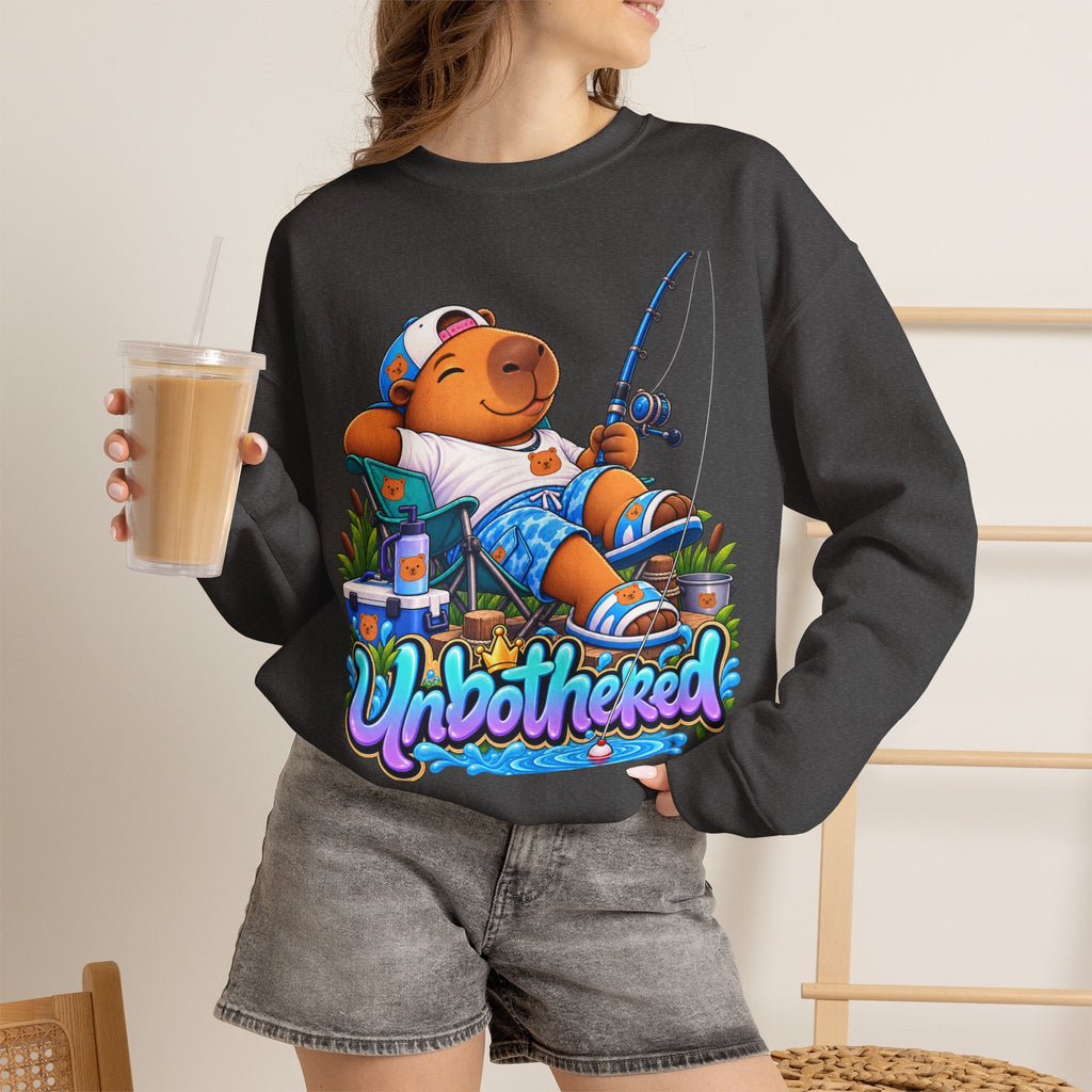 Unbothered Fishing Capybara Crewneck Sweatshirt
