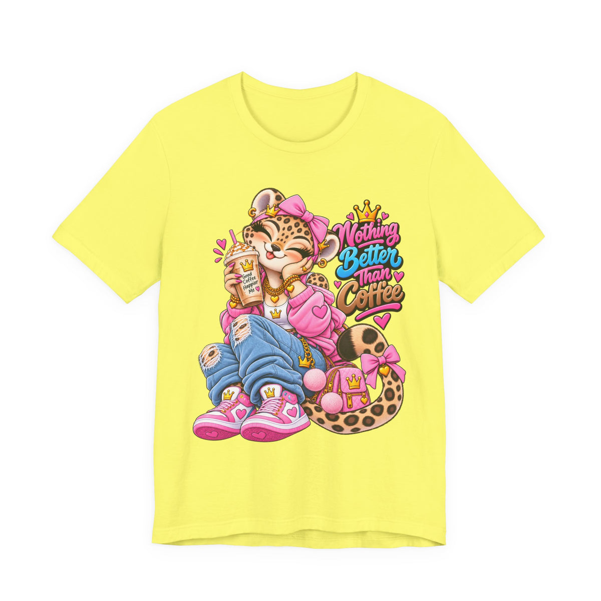 Cute Kawaii Leopard Graphic Tee — Retro Cartoon Chest Print