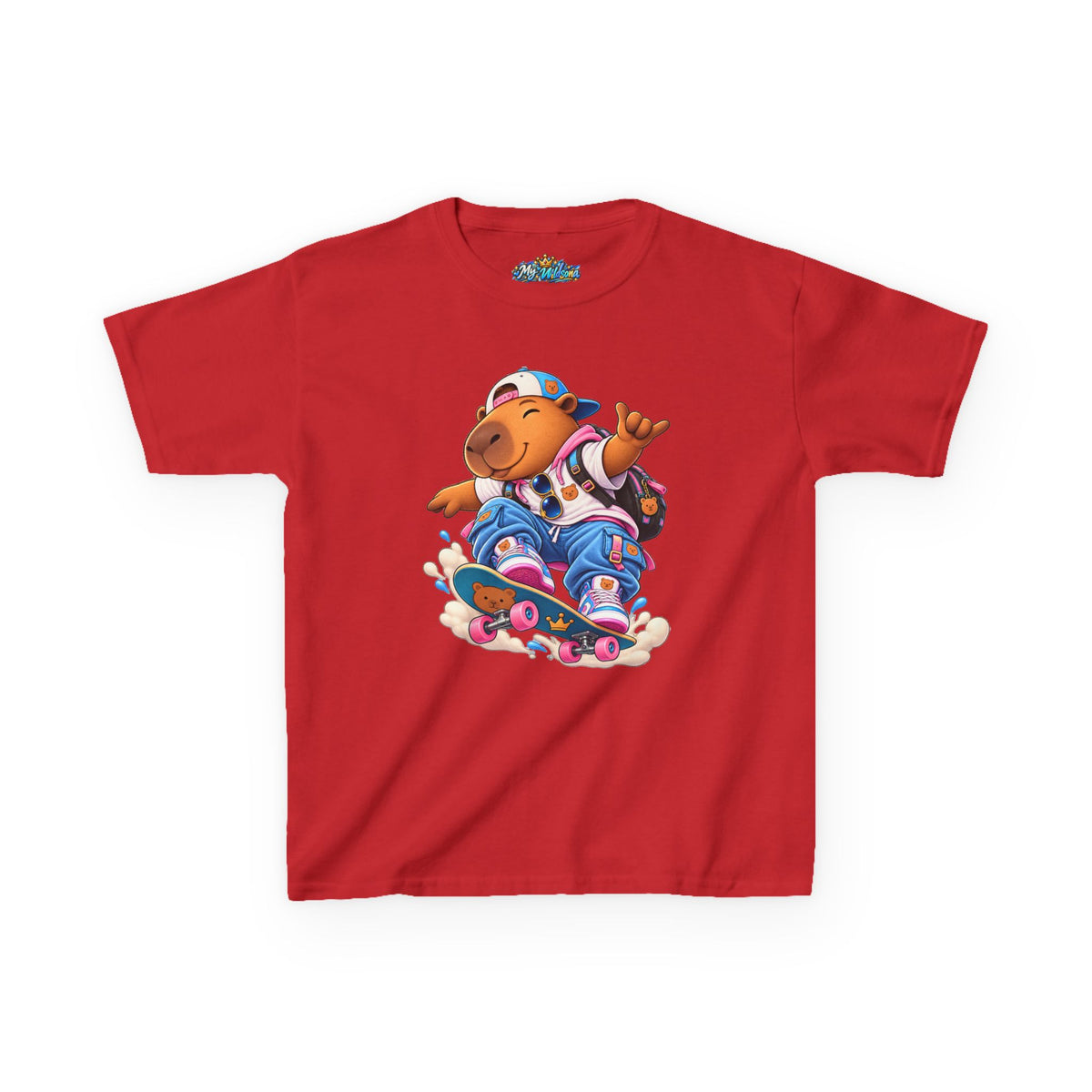 Kids Skateboarding Capybara Tee — Cute Skateboarder Graphic T-Shirt for Boys & Girls