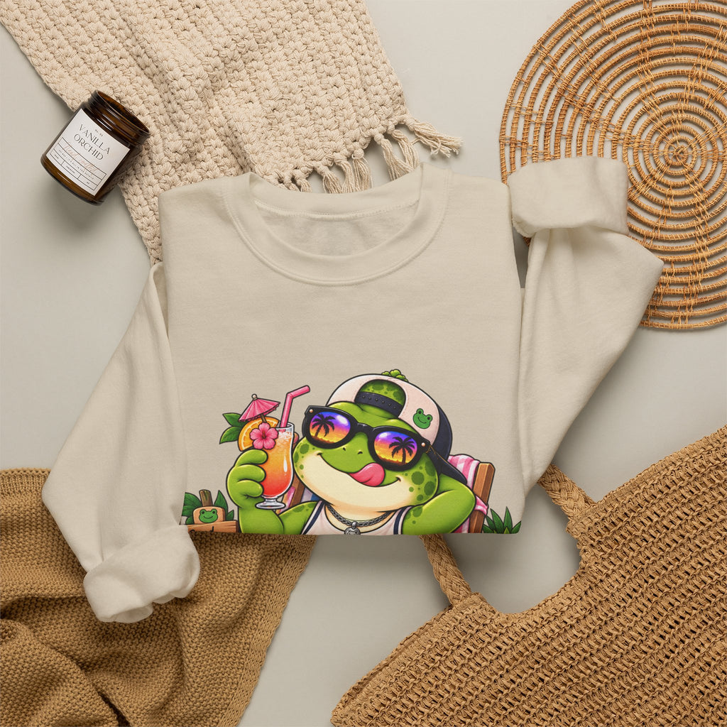 Chill Frog Crewneck Sweatshirt – Relaxed Beach Vibes Graphic Pullover