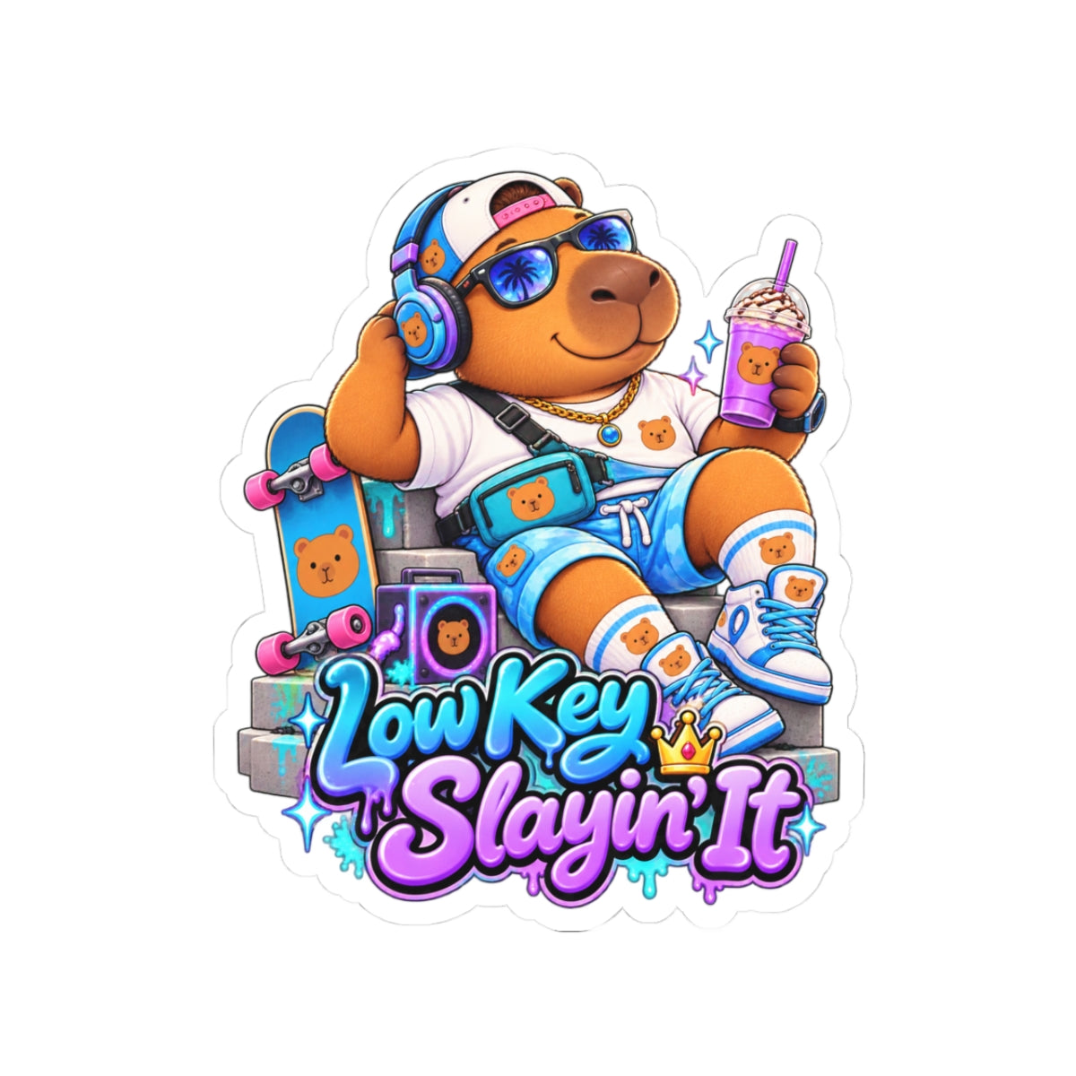 Sonny Capybara — "Low Key Slayin' It" Kiss-Cut Vinyl Sticker
