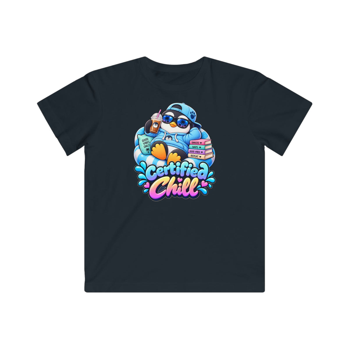 Kids "Certified Chill" T-Shirt — Relaxed Penguin Graphic Tee