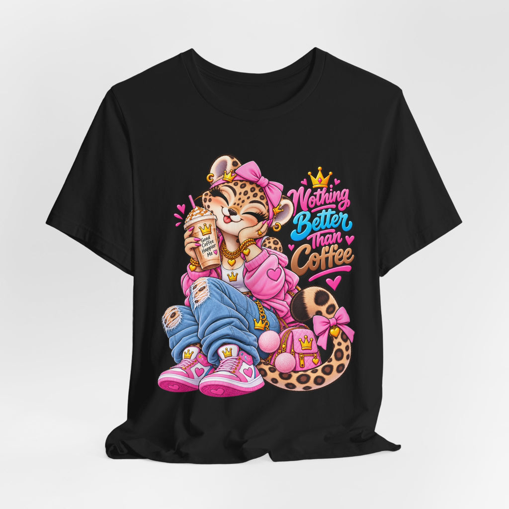 Cute Kawaii Leopard Graphic Tee — Retro Cartoon Chest Print