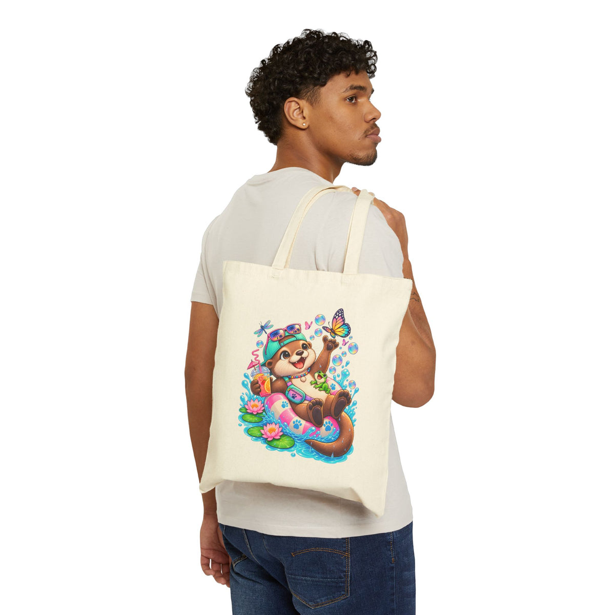 Charlie the Otter — Summer Beach Day Canvas Tote
